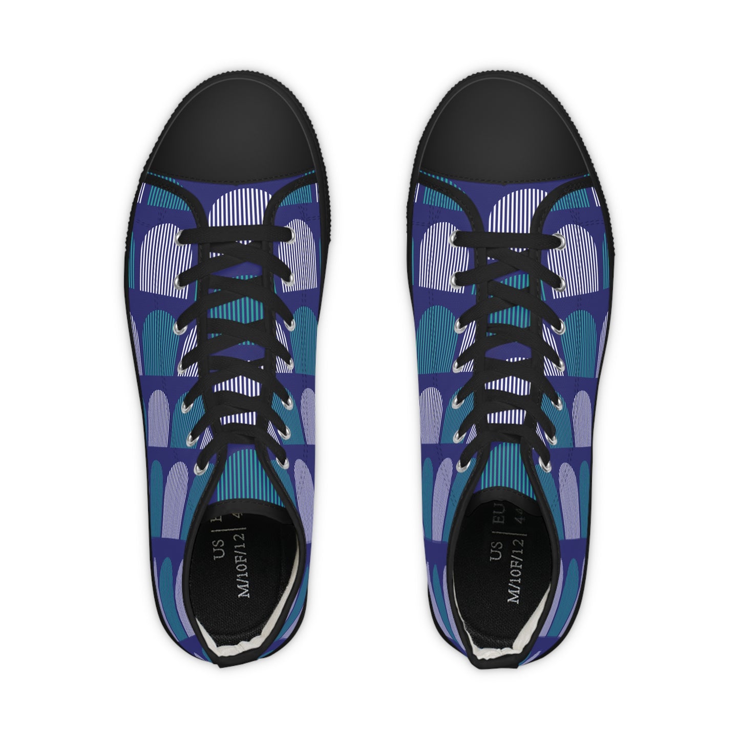 Men's High Top Canvas Sneakers - Teal and White Arcs