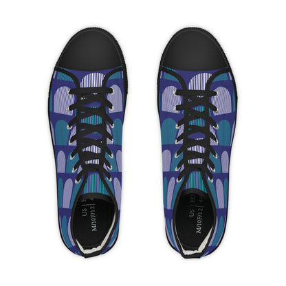 Men's High Top Canvas Sneakers - Teal and White Arcs