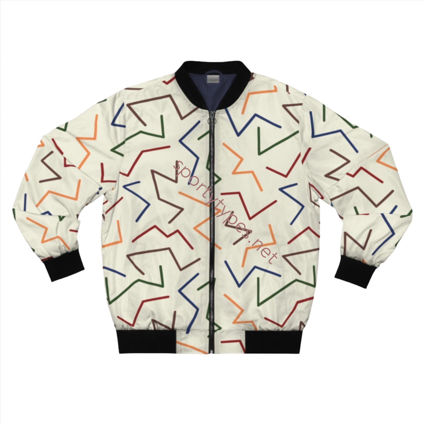 Men's Cream and Multicolored Geometric Print Bomber Jacket