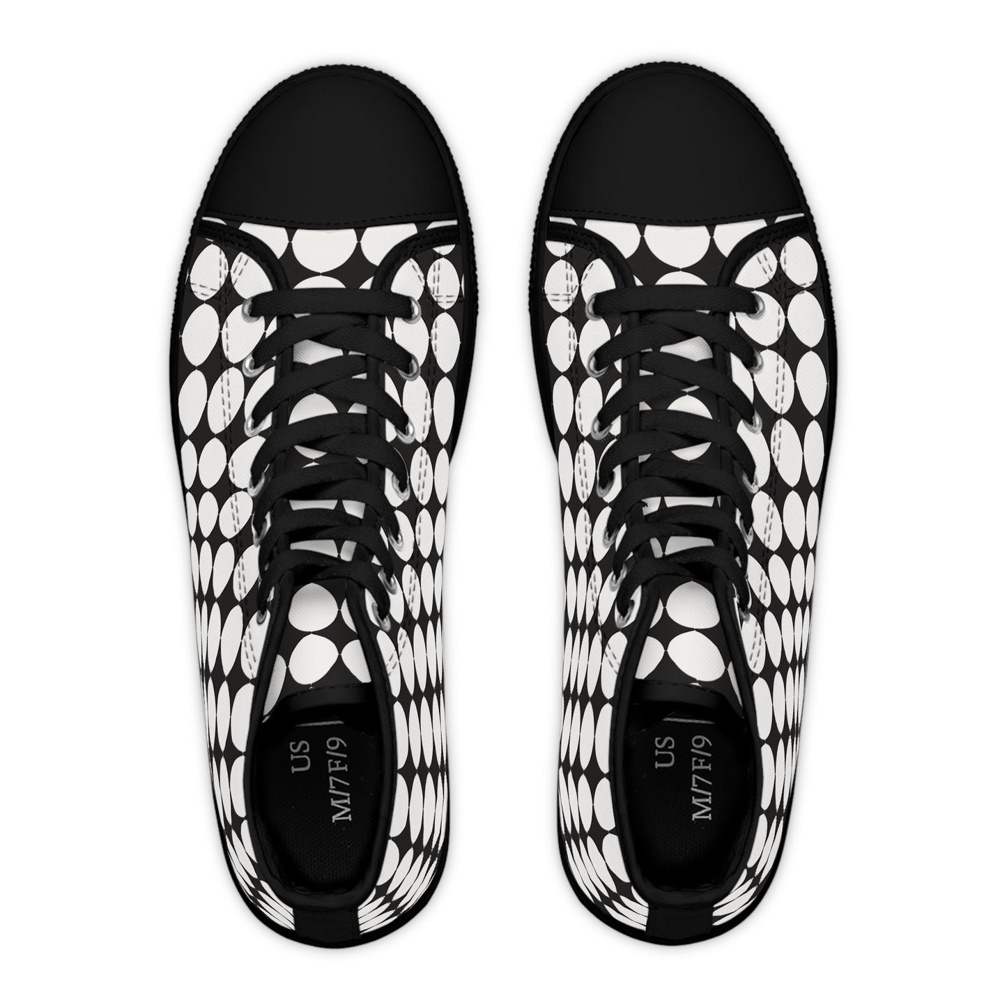 Women's High Top Canvas Sneakers - White Circles On Black