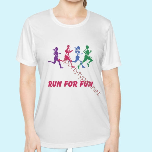 White Women's Run For Fun Moisture Wicking Tee