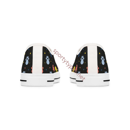 Women's Colored Paw Print Low Top Canvas Sneakers