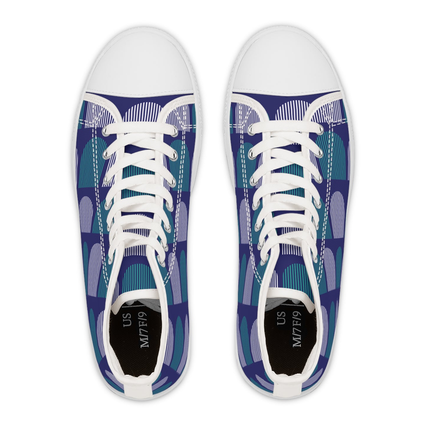 Women's High Top Canvas Sneakers - Teal and White Arcs