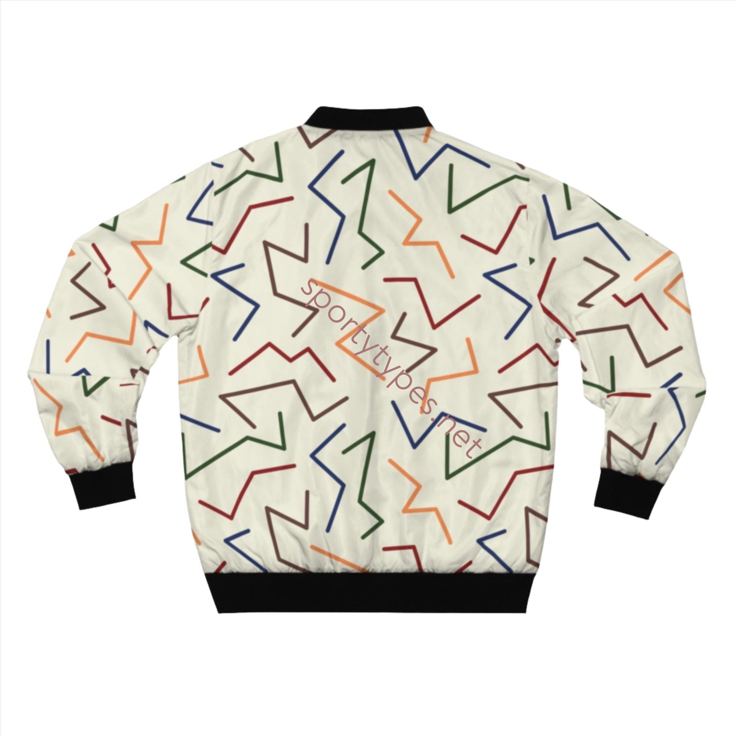 Men's Cream and Multicolored Geometric Print Bomber Jacket