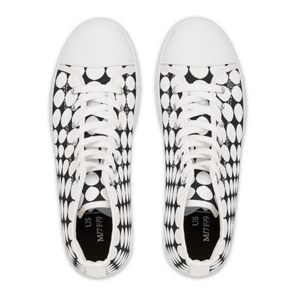 Women's High Top Canvas Sneakers - White Circles On Black