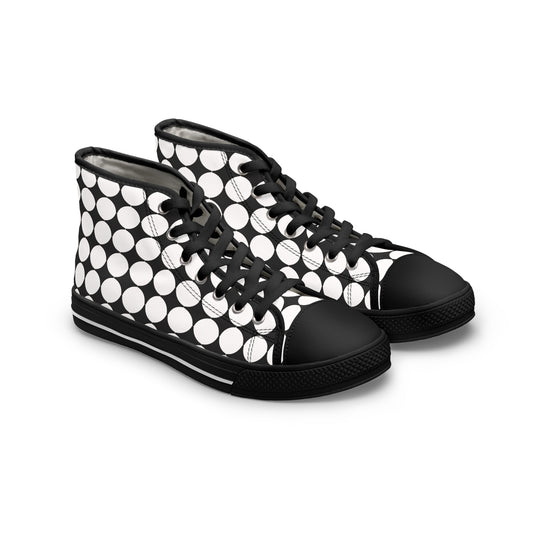 Women's High Top Canvas Sneakers - White Circles On Black