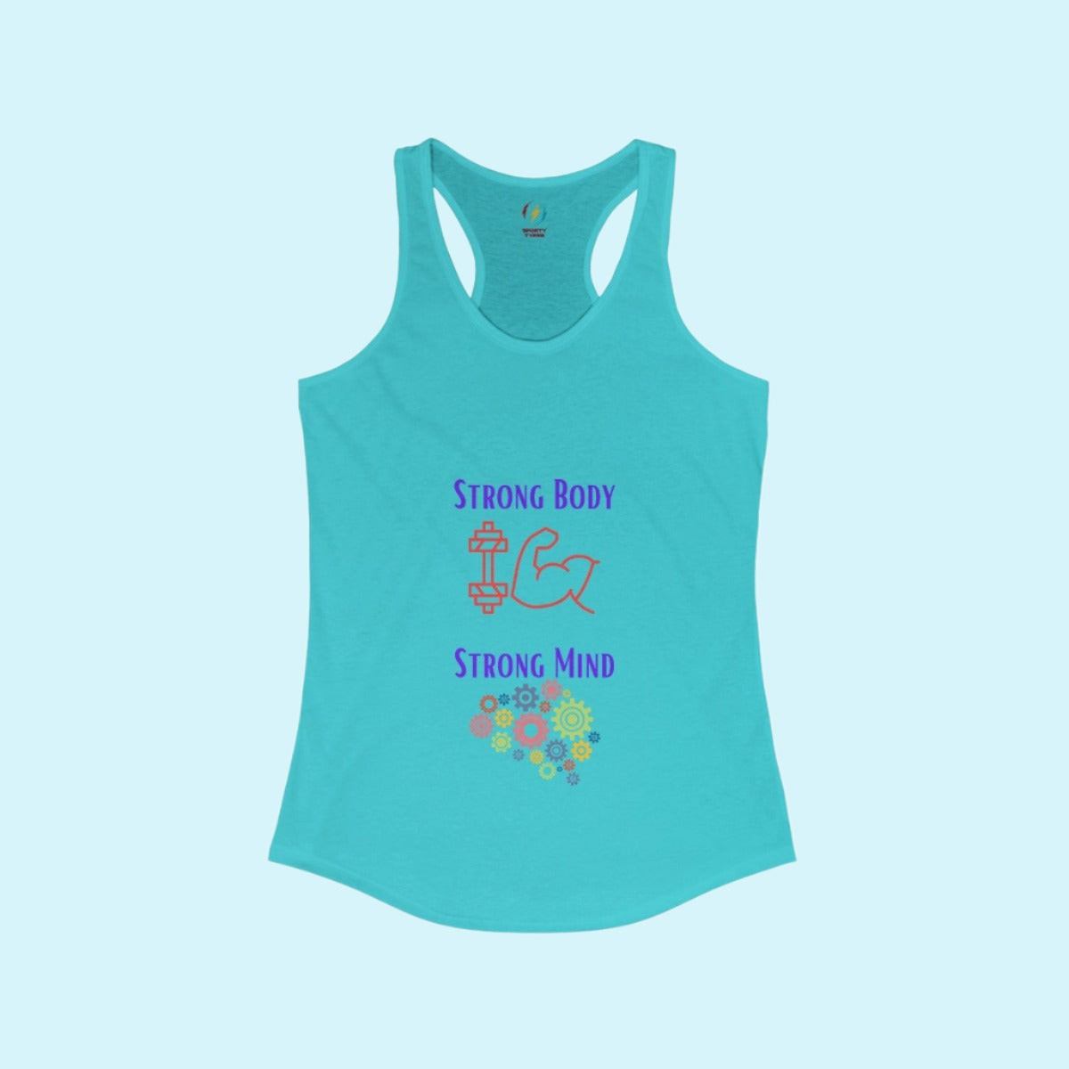 Tahiti Blue Women's Strong Body Strong Mind Performance Racerback Tank Top