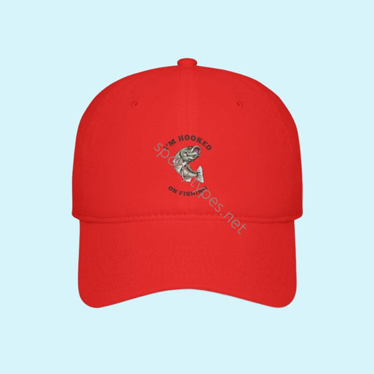 Red Hooked On Fishing Baseball Cap