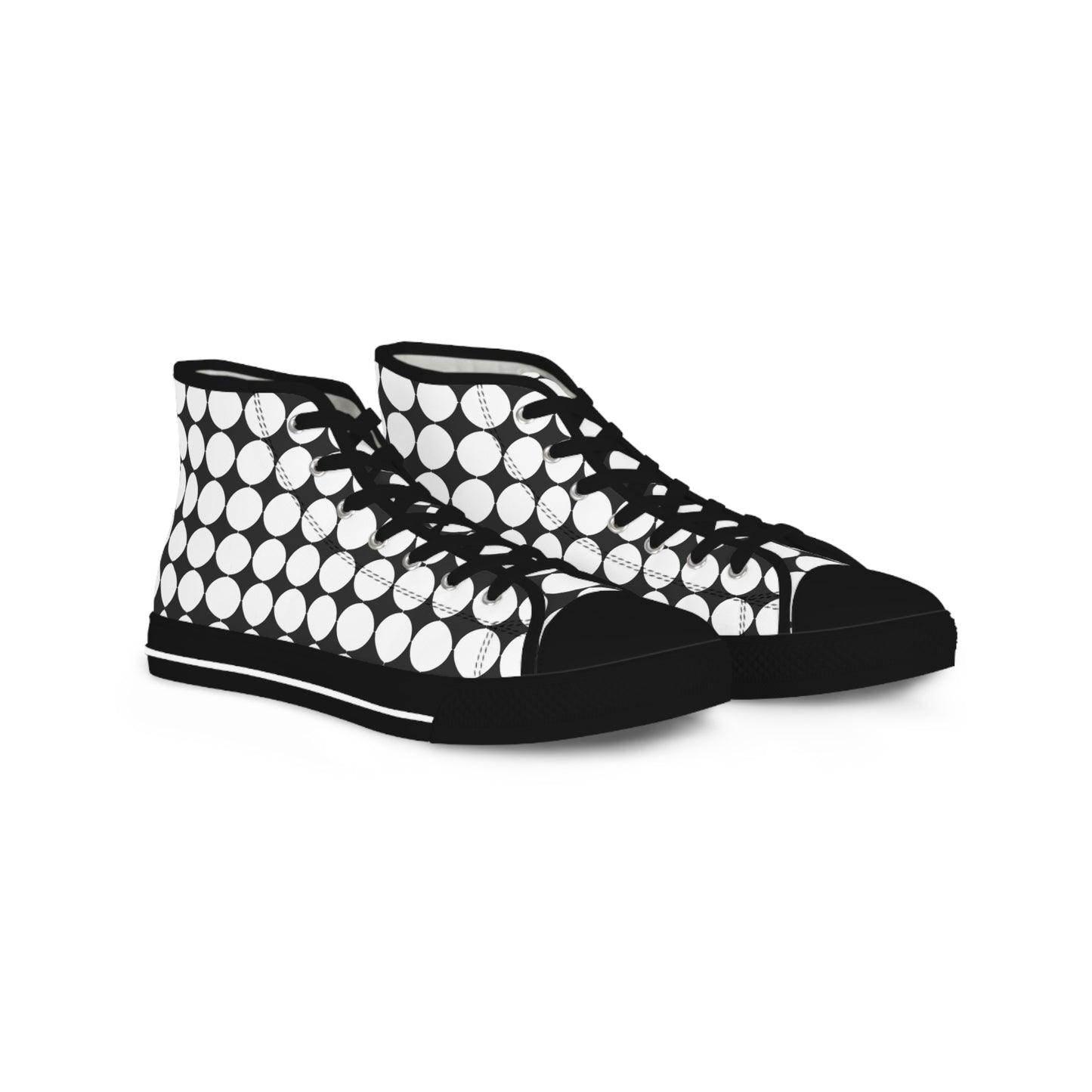 Men's High Top Canvas Sneakers - White Circles on Black