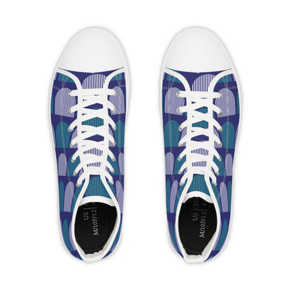 Men's High Top Canvas Sneakers - Teal and White Arcs