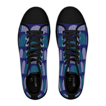 Women's High Top Canvas Sneakers - Teal and White Arcs