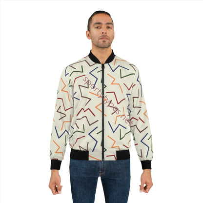 Men's Cream and Multicolored Geometric Print Bomber Jacket