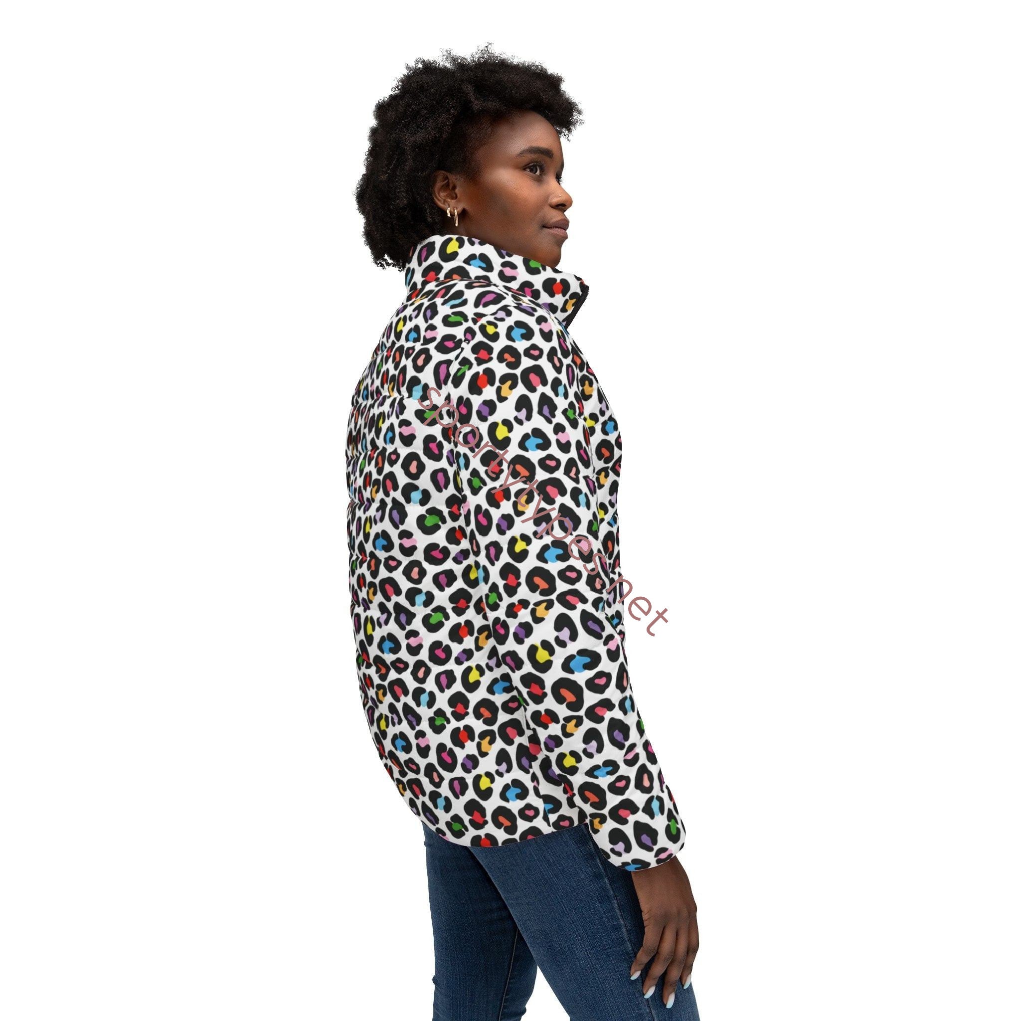 Women s Multicolored Leopard Print Puffer Jacket Sporty Types