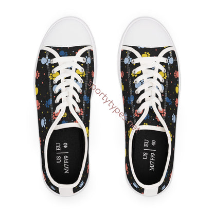 Women's Colored Paw Print Low Top Canvas Sneakers