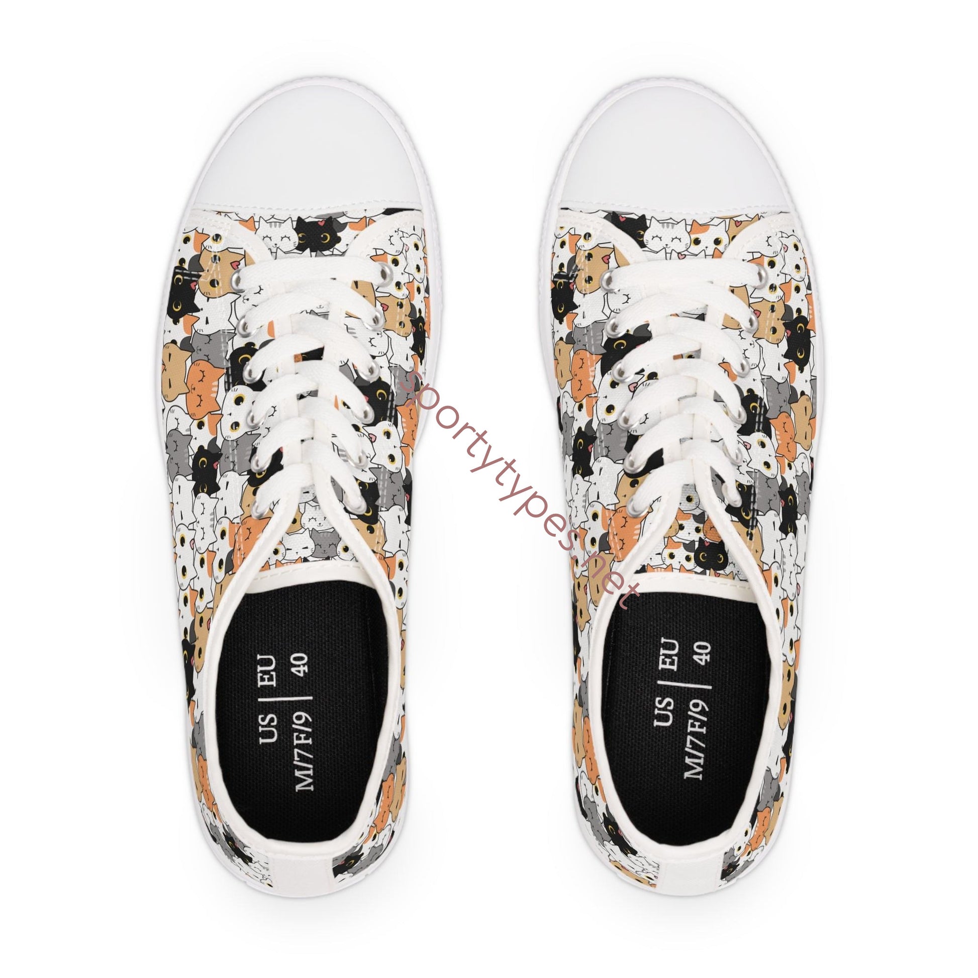 Women's Cat Print Low Top Canvas Sneakers