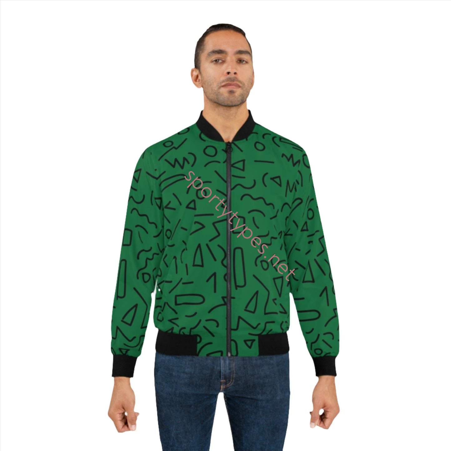 Men's Green Geometric Print Bomber Jacket