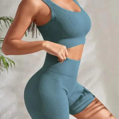 Green Gray Women's Seamless Ribbed Yoga Set