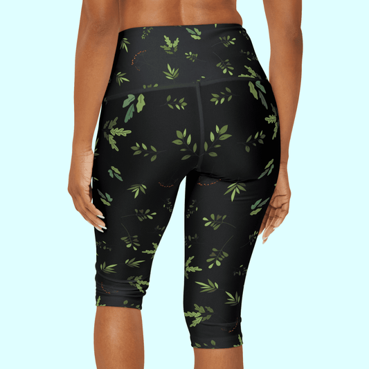 Leaf Pattern Yoga Capri Leggings