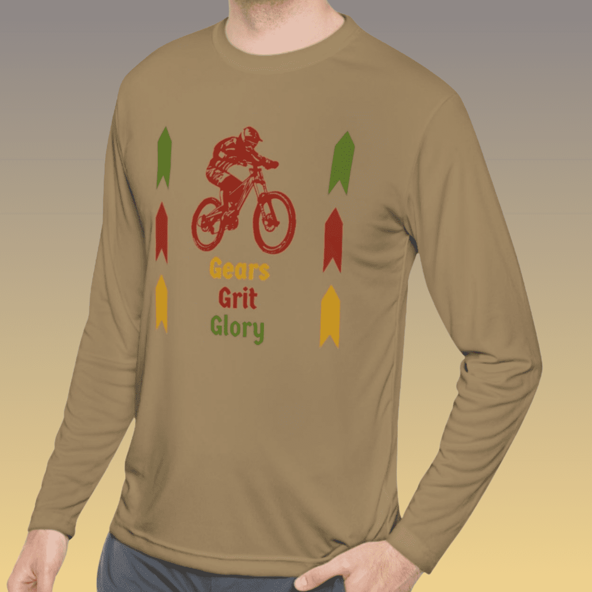 Men's Coyote Brown Mountain Biking Long Sleeve Moisture-Wicking Tee