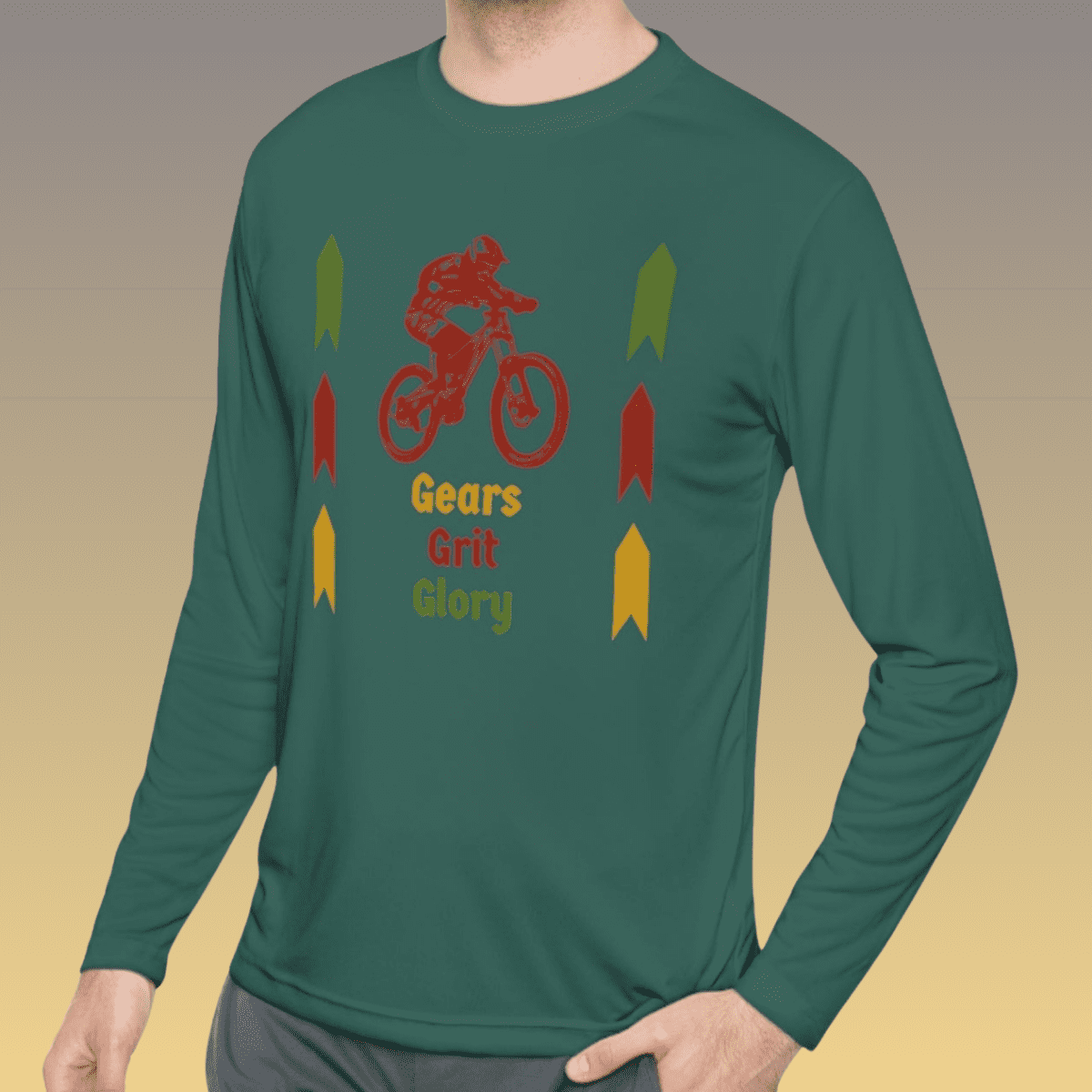 Men's Forest Green Mountain Biking Long Sleeve Moisture-Wicking Tee