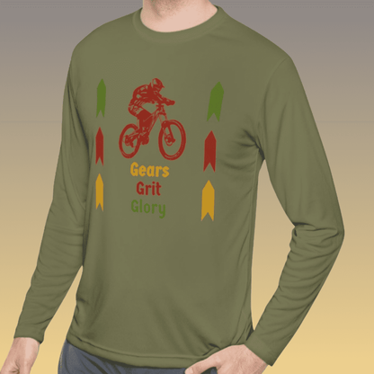 Men's Olive Mountain Biking Long Sleeve Moisture-Wicking Tee