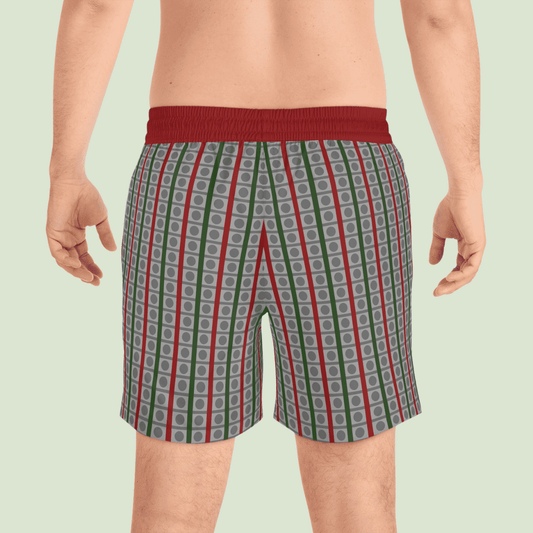 Men's Red and Green Striped Swim Shorts