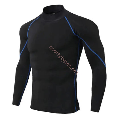 Black with Blue Stripe Men's Quick Dry Long Sleeve Top