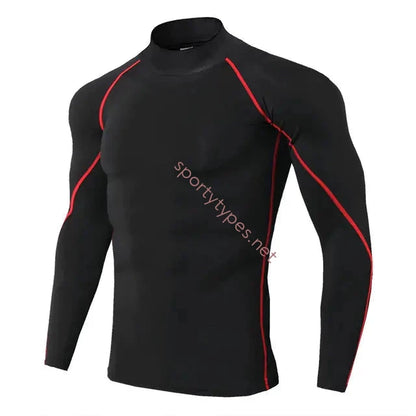 Black with Red Stripe Men's Quick Dry Long Sleeve Top