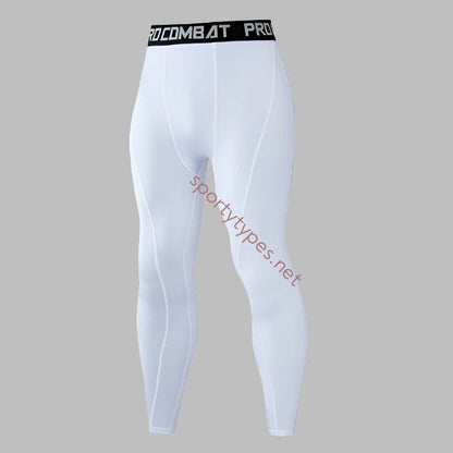 White Men's Running Compression Leggings