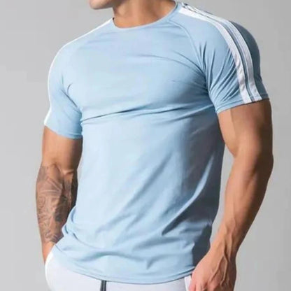 Light Blue Men's Bodybuilding Cotton T-shirt