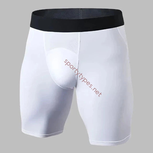 White Men's Running Compression Shorts